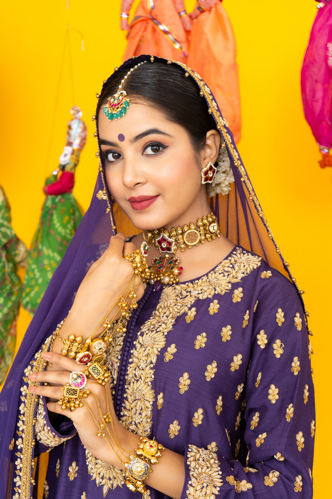 Patiala Kundan Polki Necklace Set with Maangtika