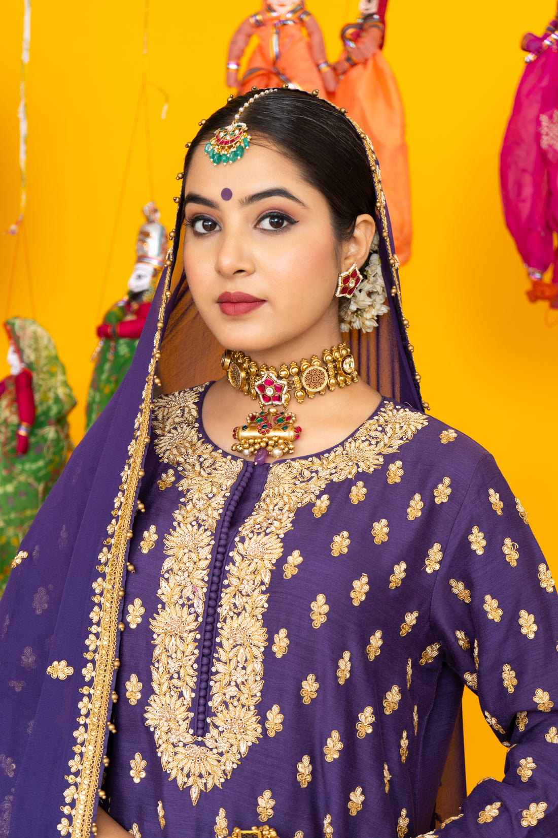 Patiala Kundan Polki Necklace Set with Maangtika