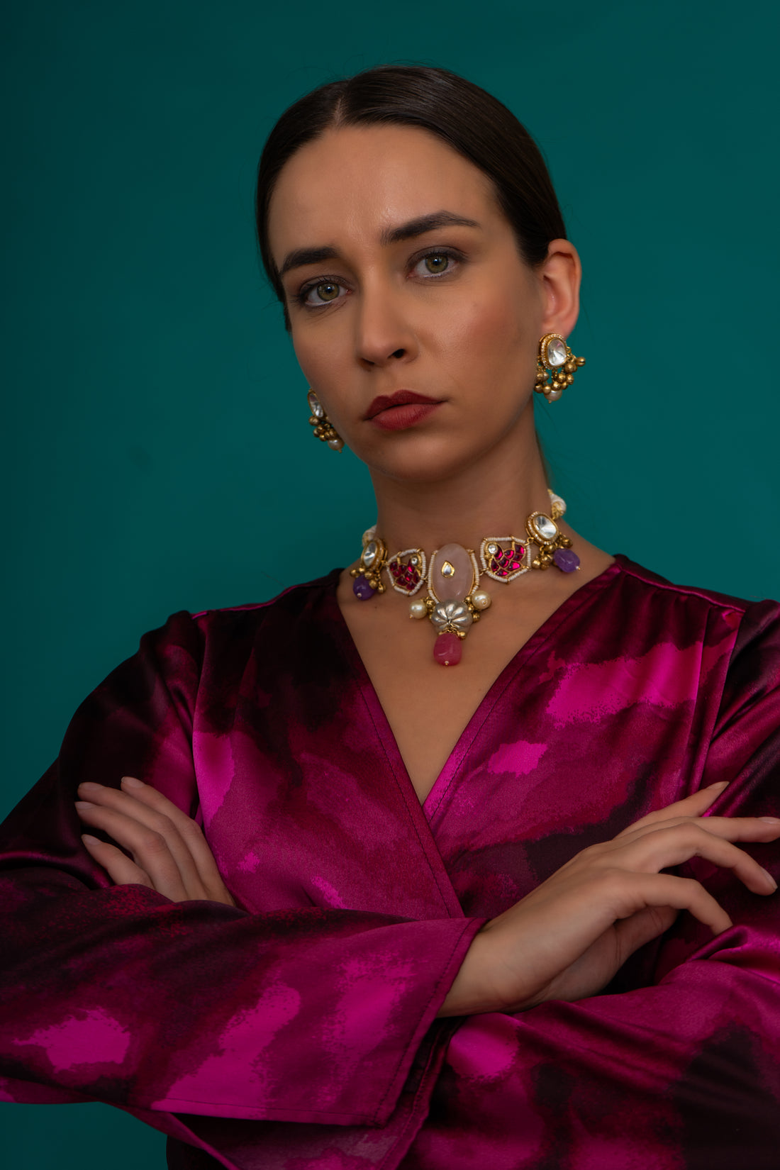 Ghazal Jadau Rose Necklace set