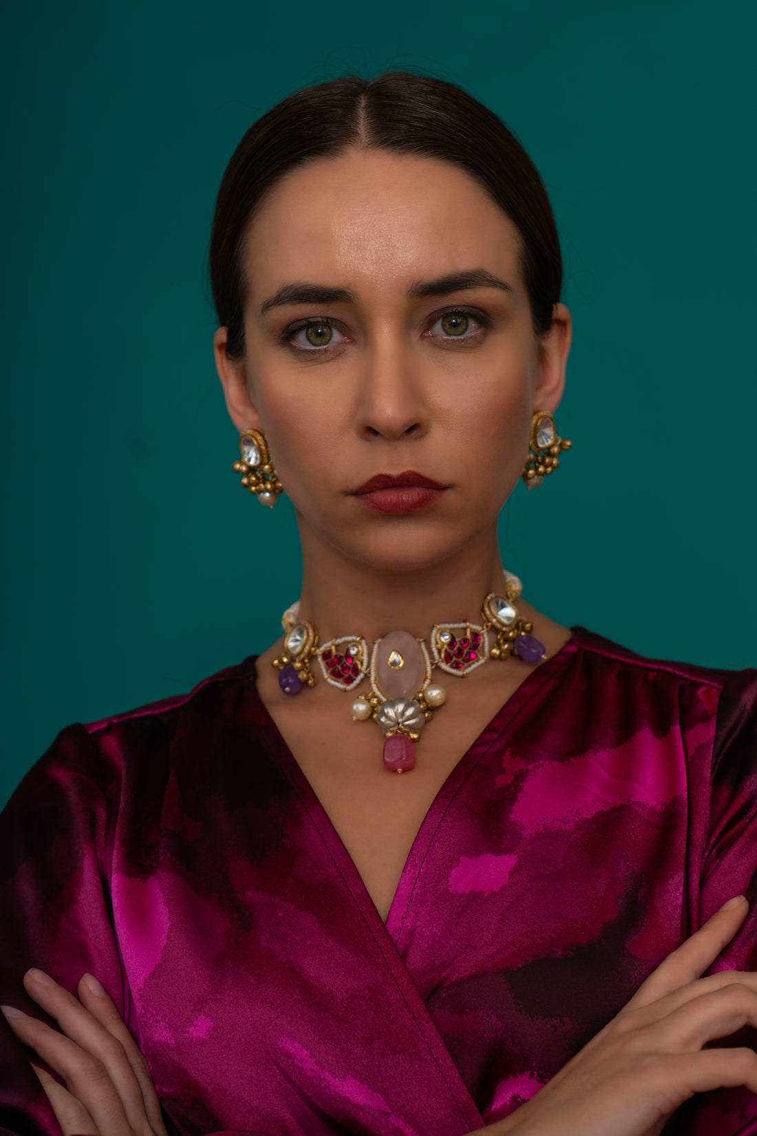 Ghazal Jadau Rose Necklace set