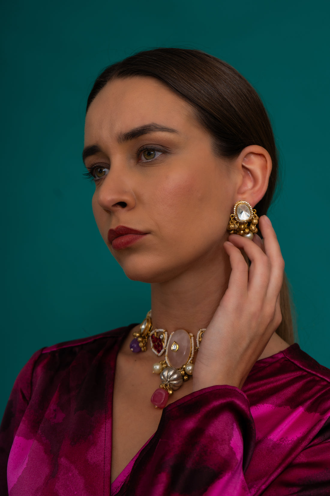 Ghazal Jadau Rose Necklace set