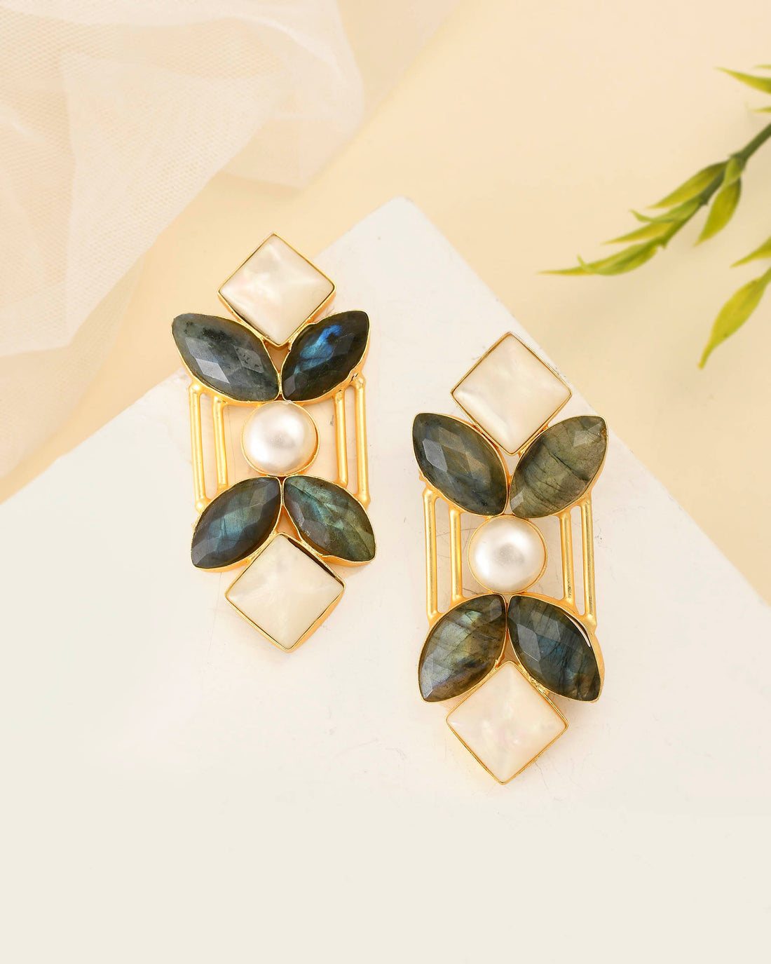 LABRADORITE AND SHELL STUDS