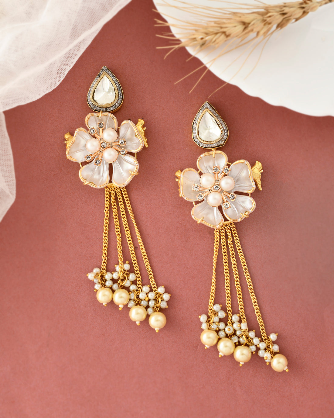 CHAIN FLOWER POLKI EARING