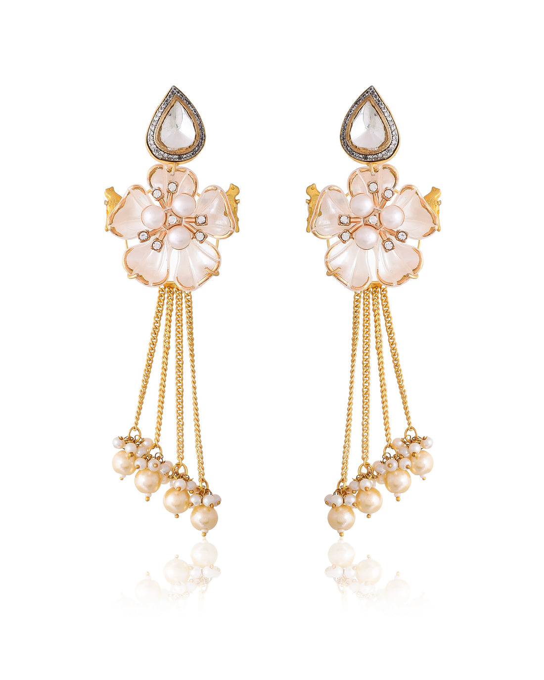 CHAIN FLOWER POLKI EARING