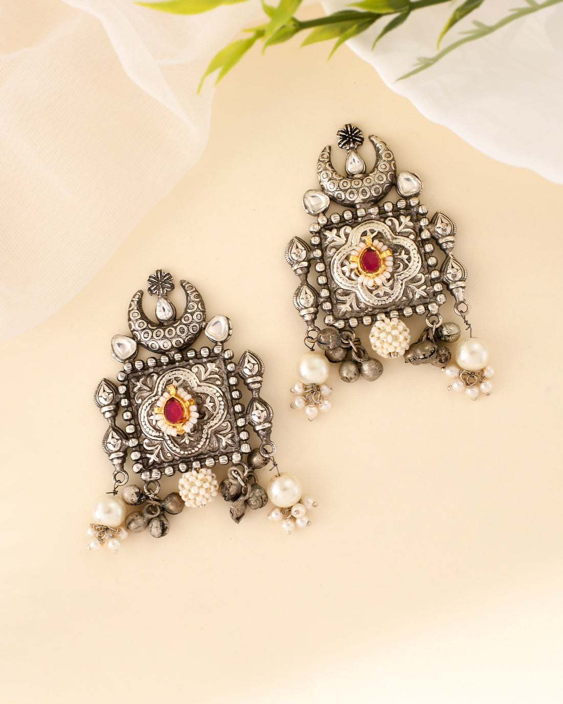 OXIDISED CRESENT MOON EARRINGS