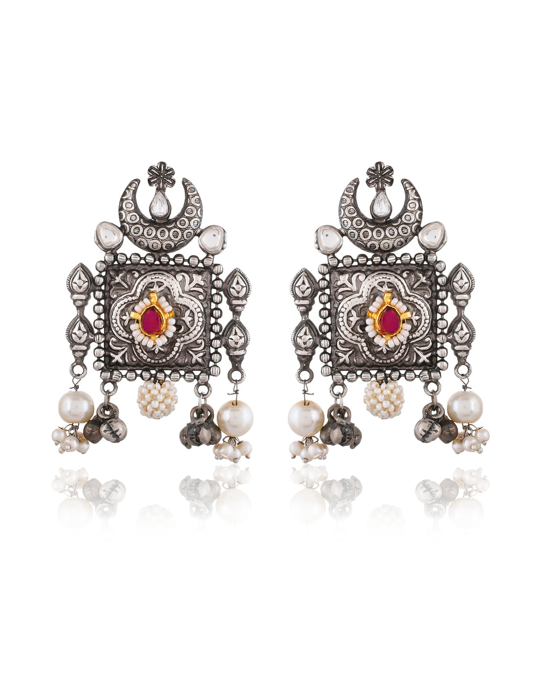 OXIDISED CRESENT MOON EARRINGS