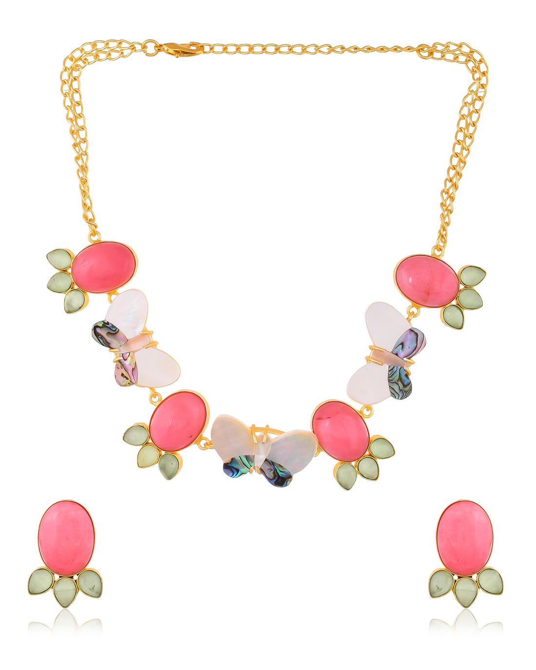 Glimmer Pink Mother of Pearls Necklace Set with Earrings