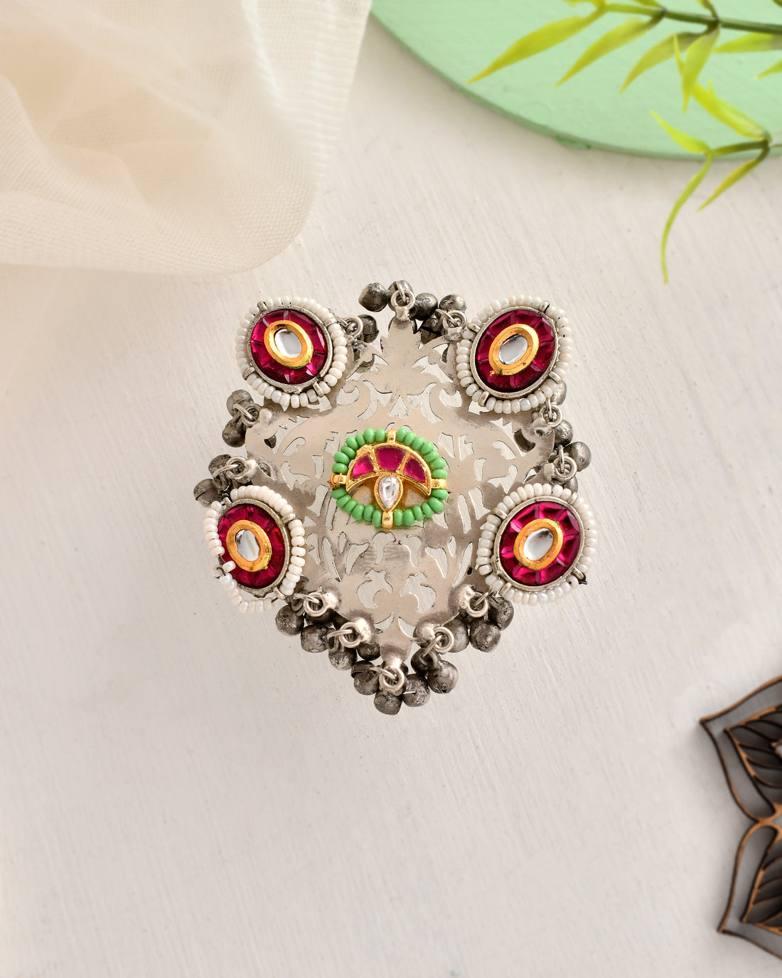 OXIDISED KUNDAN RING