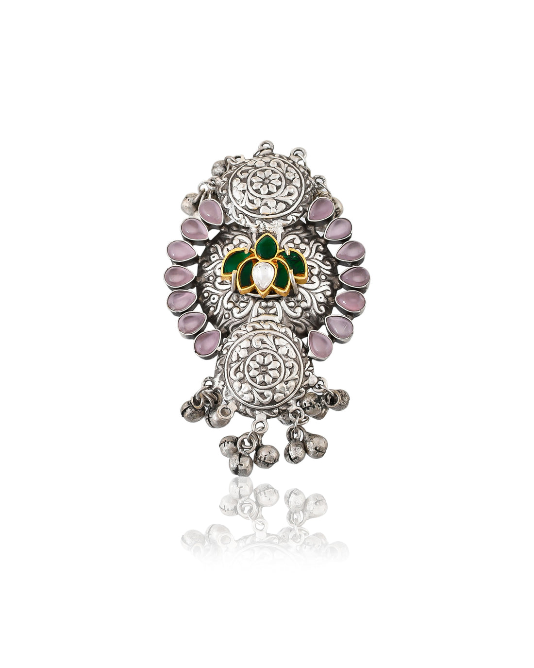 OXIDISED LOTUS KUNDAN RING