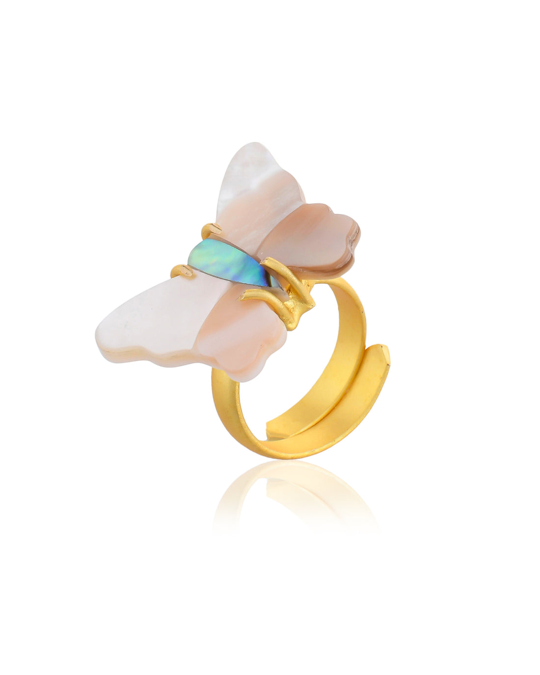 WHITE AND GREY BUTTERFLY SHELL RING