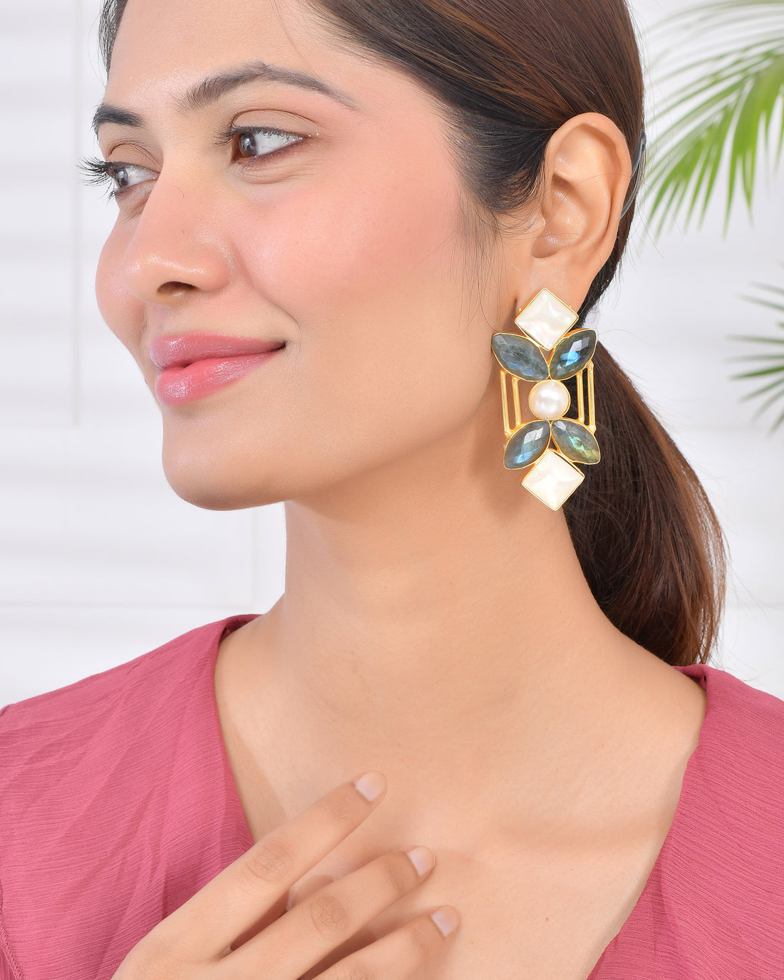 LABRADORITE AND SHELL STUDS