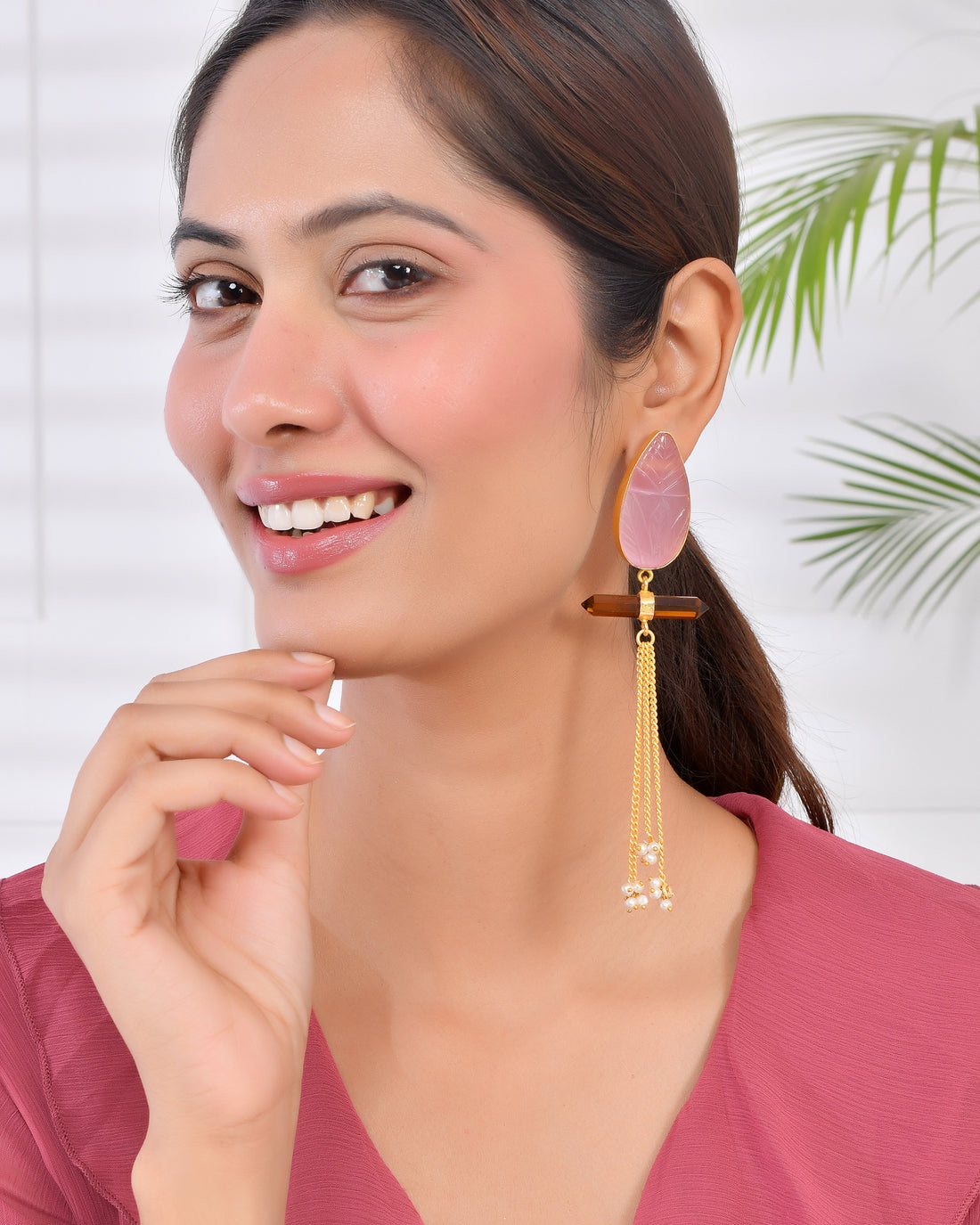 PINK CARVED DANGLERS