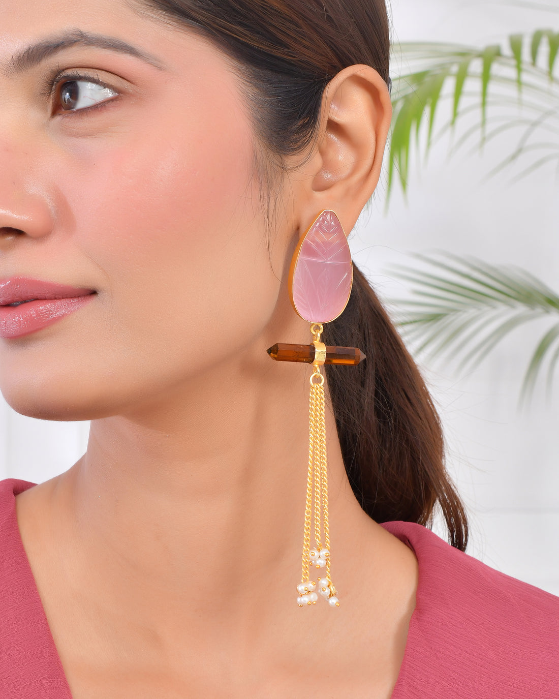 PINK CARVED DANGLERS