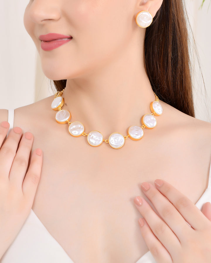 Desire Mother of Pearl Necklace Set with Pearl Earrings