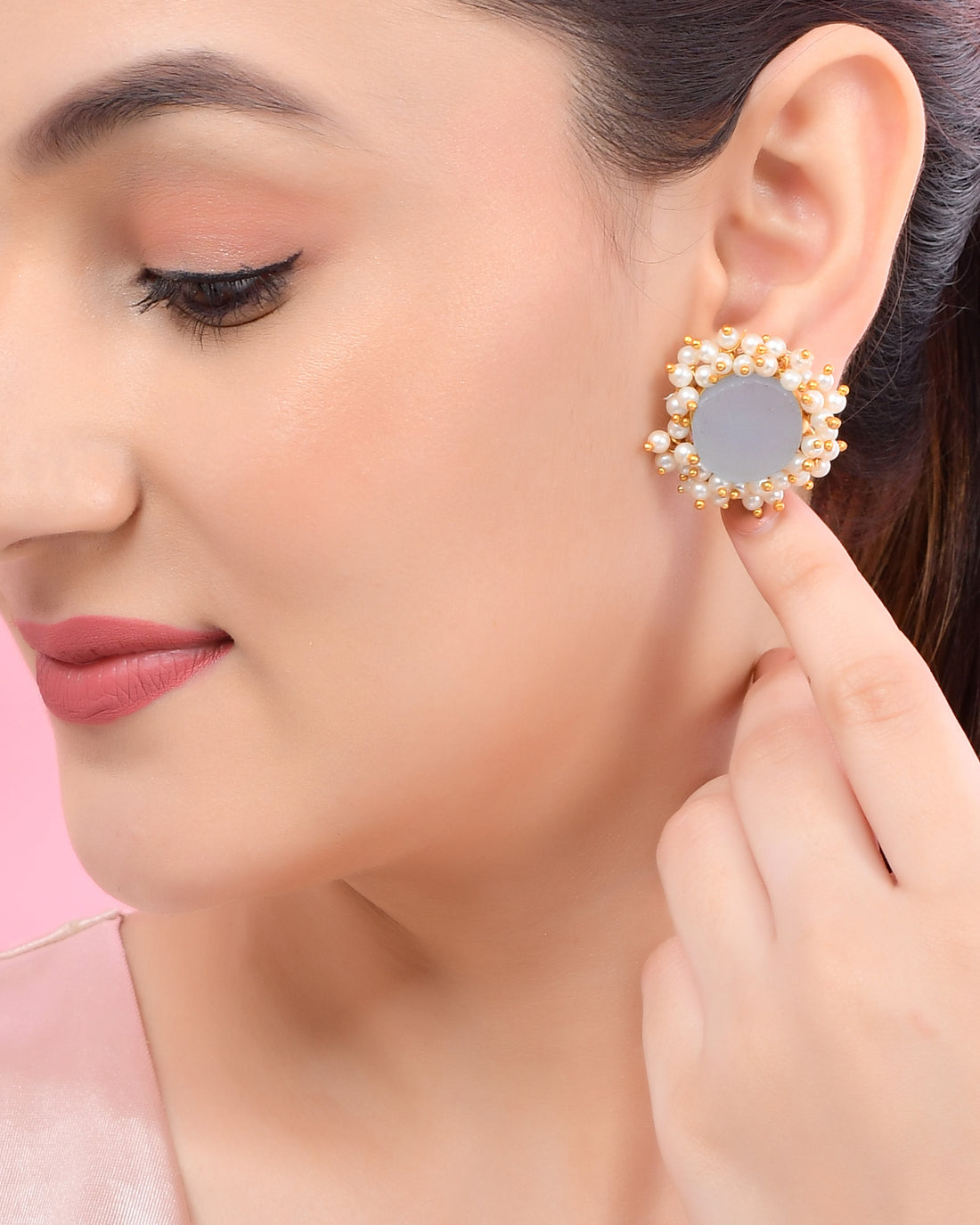 POWDER BLUE GLASS ROUGH EARRINGS