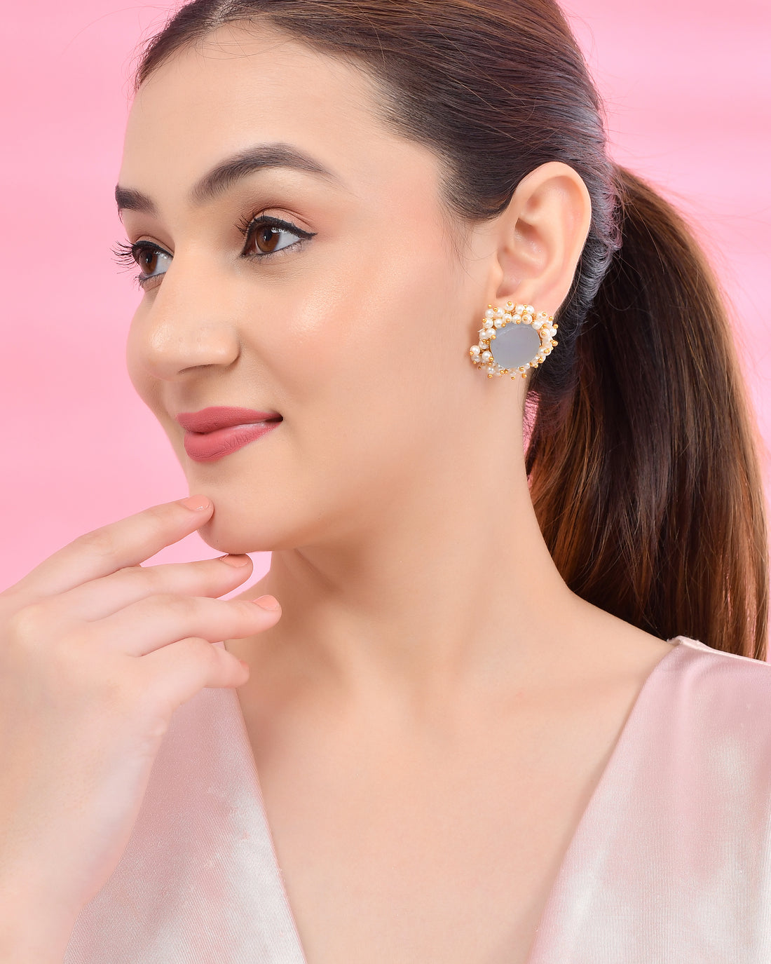 POWDER BLUE GLASS ROUGH EARRINGS