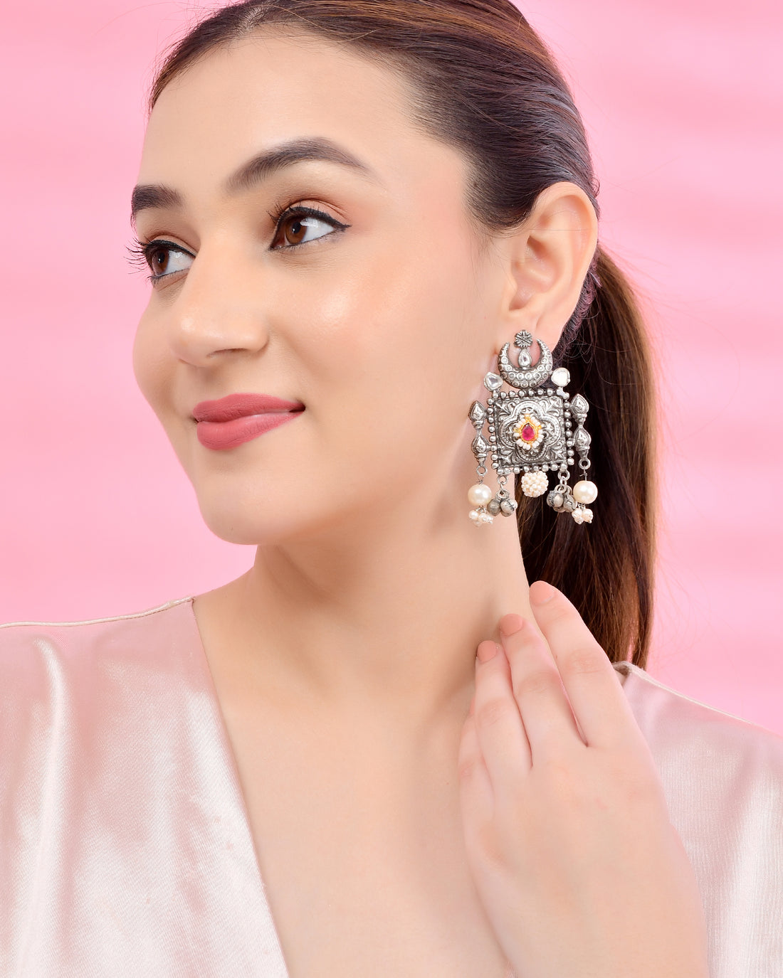 OXIDISED CRESENT MOON EARRINGS