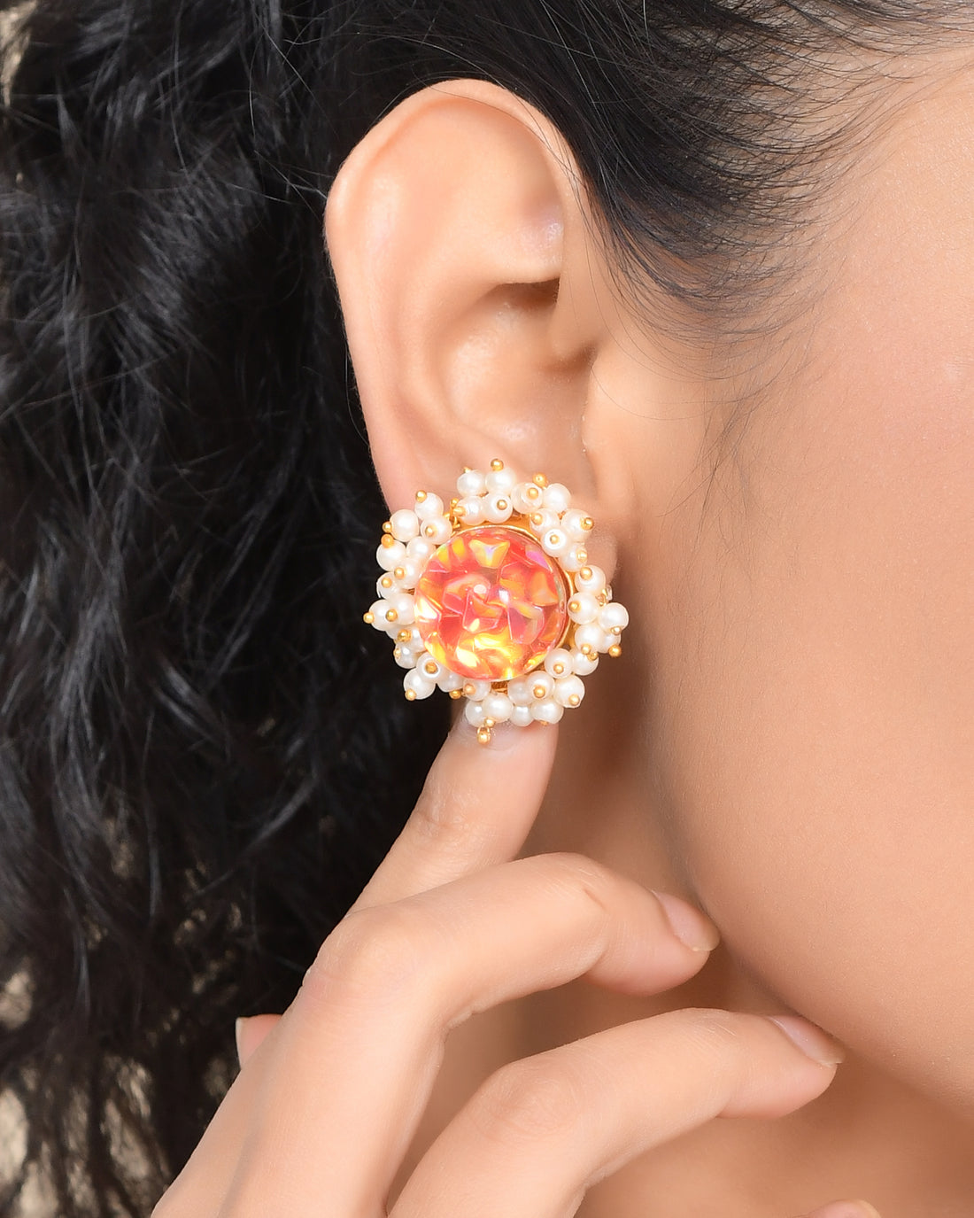 ORANGE ROCK CRYSTAL STUDS