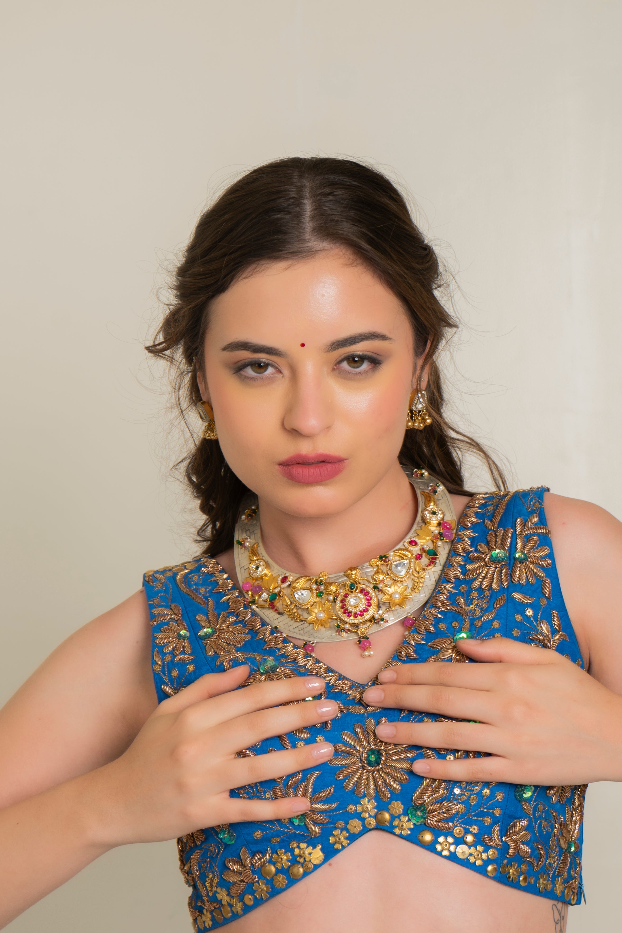 Cham Cham Necklace Set with earings Wire work