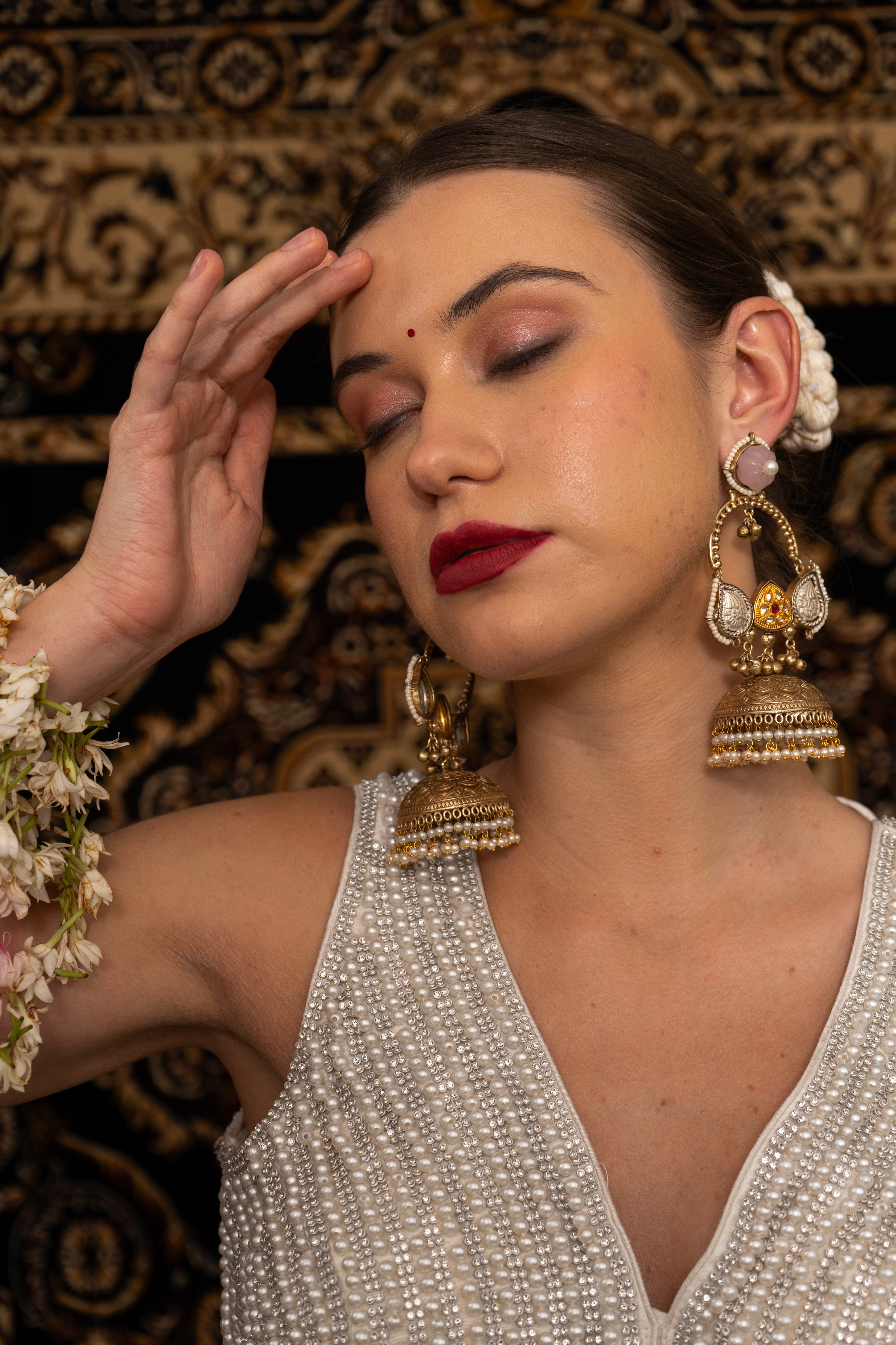 Rekha pink stone Earing