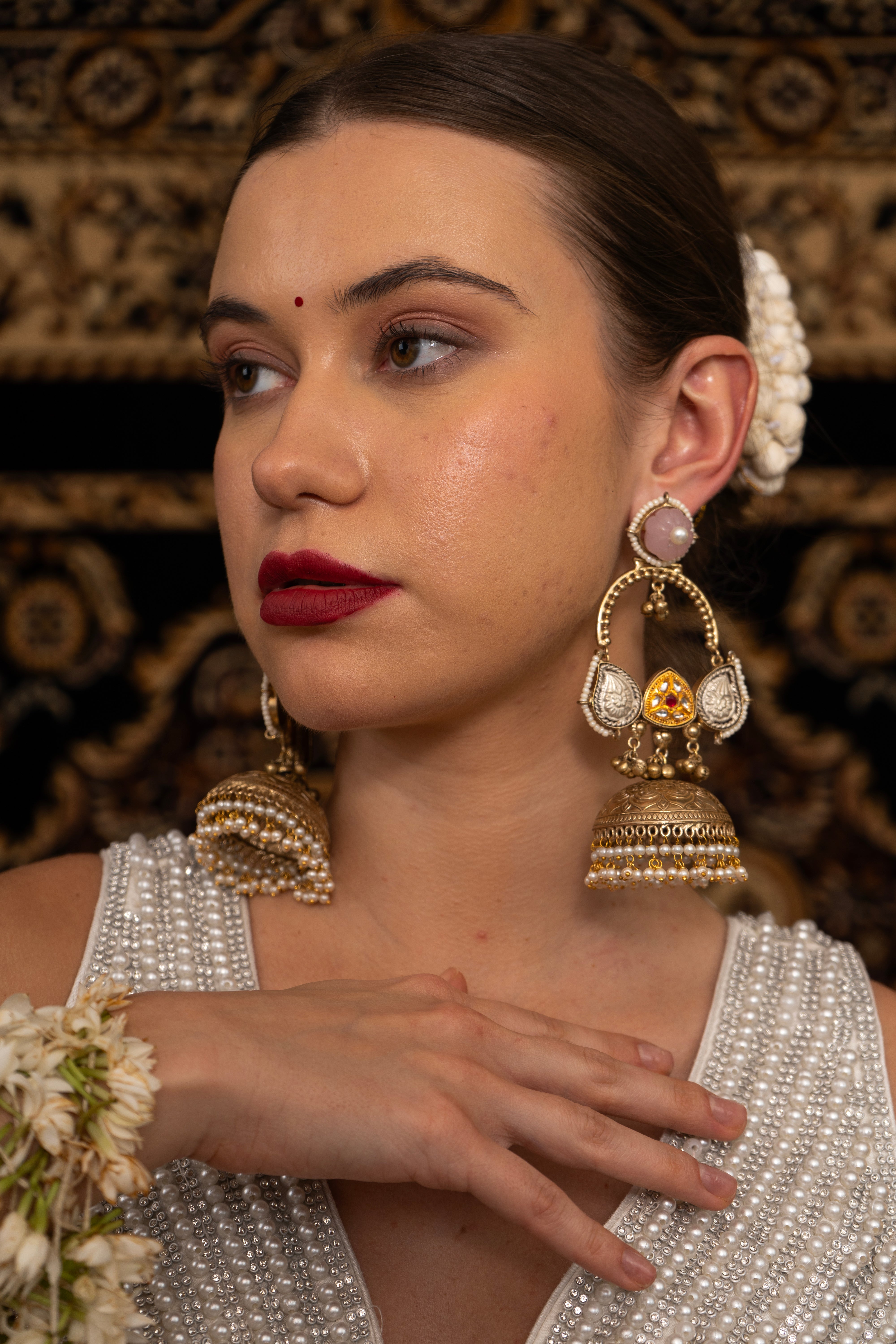 Rekha pink stone Earing