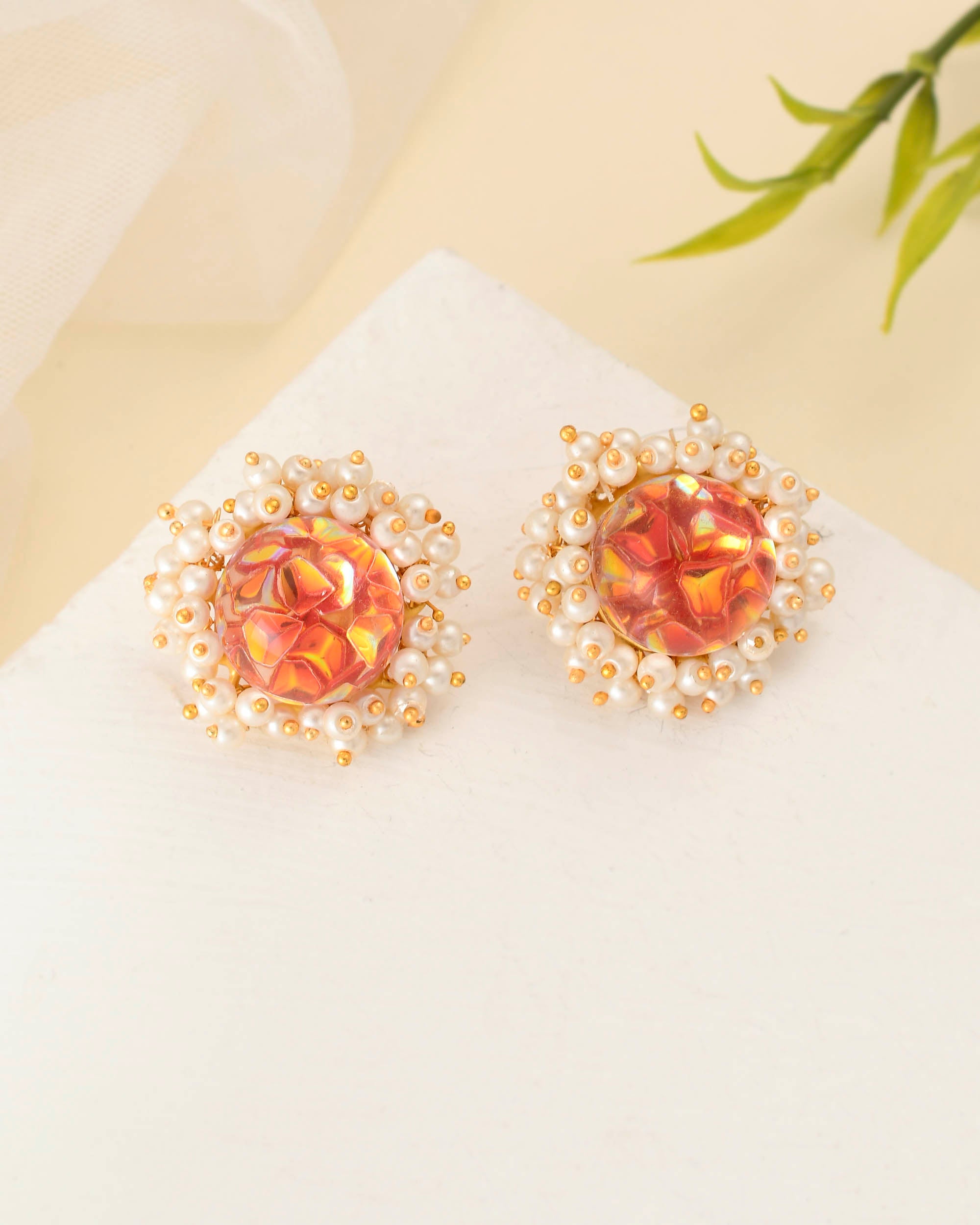 ORANGE ROCK CRYSTAL STUDS