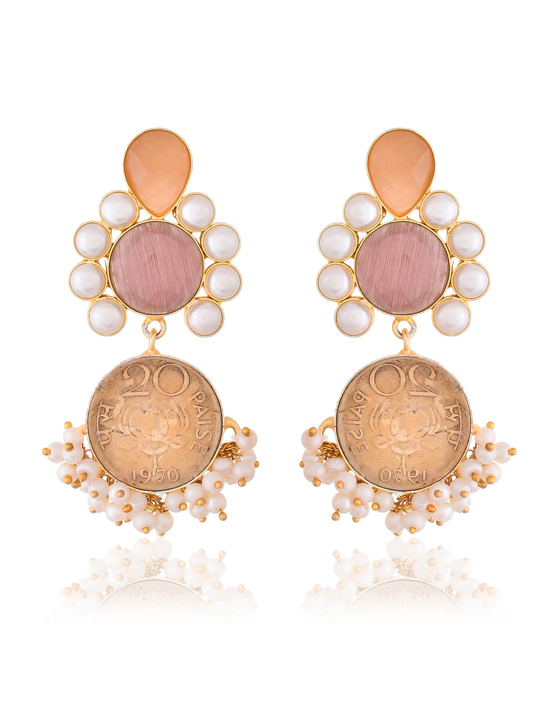TWISTED COIN AND STONE EARING