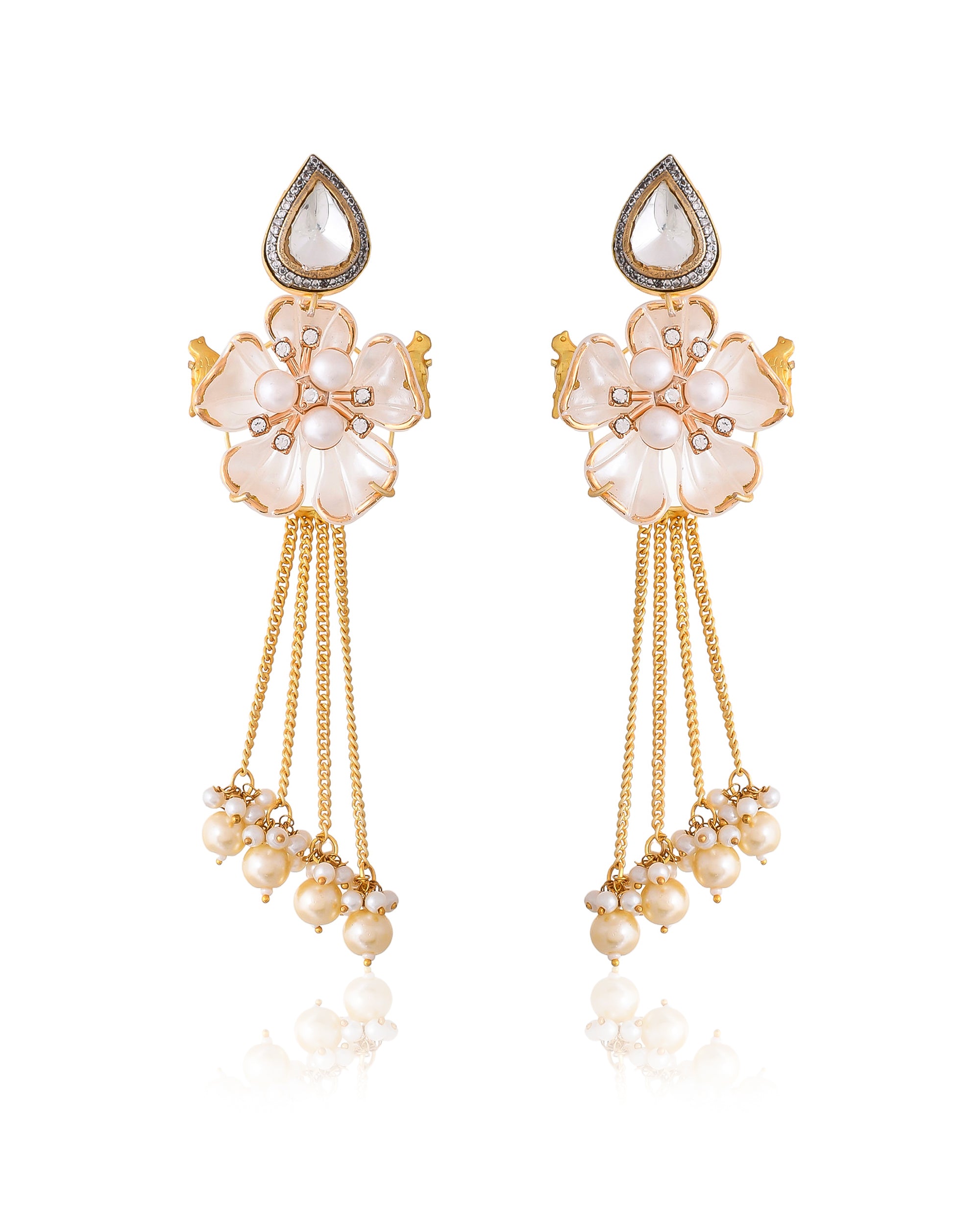 CHAIN FLOWER POLKI EARING