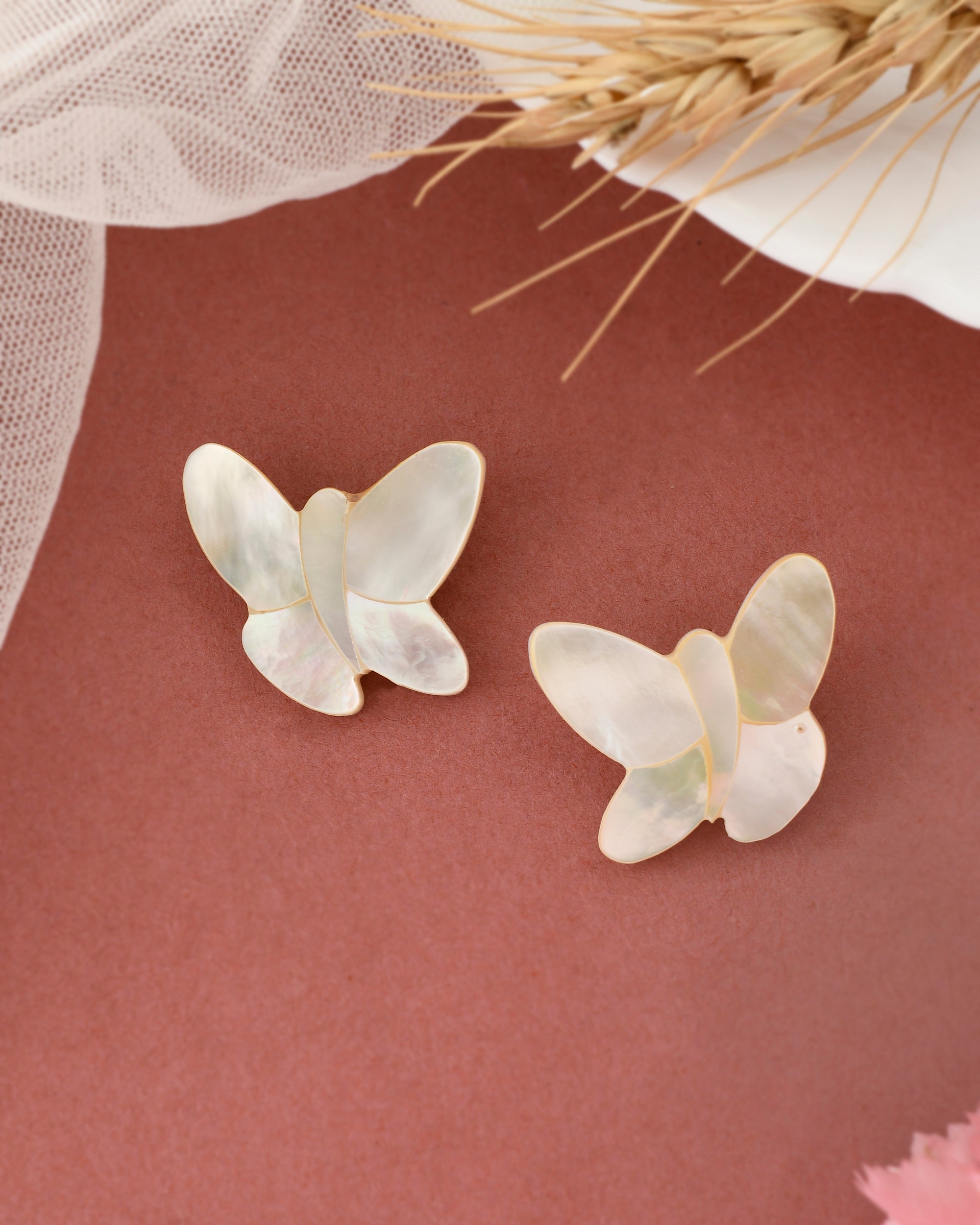 WHITE SHELL BUTTERFLY EARRINGS