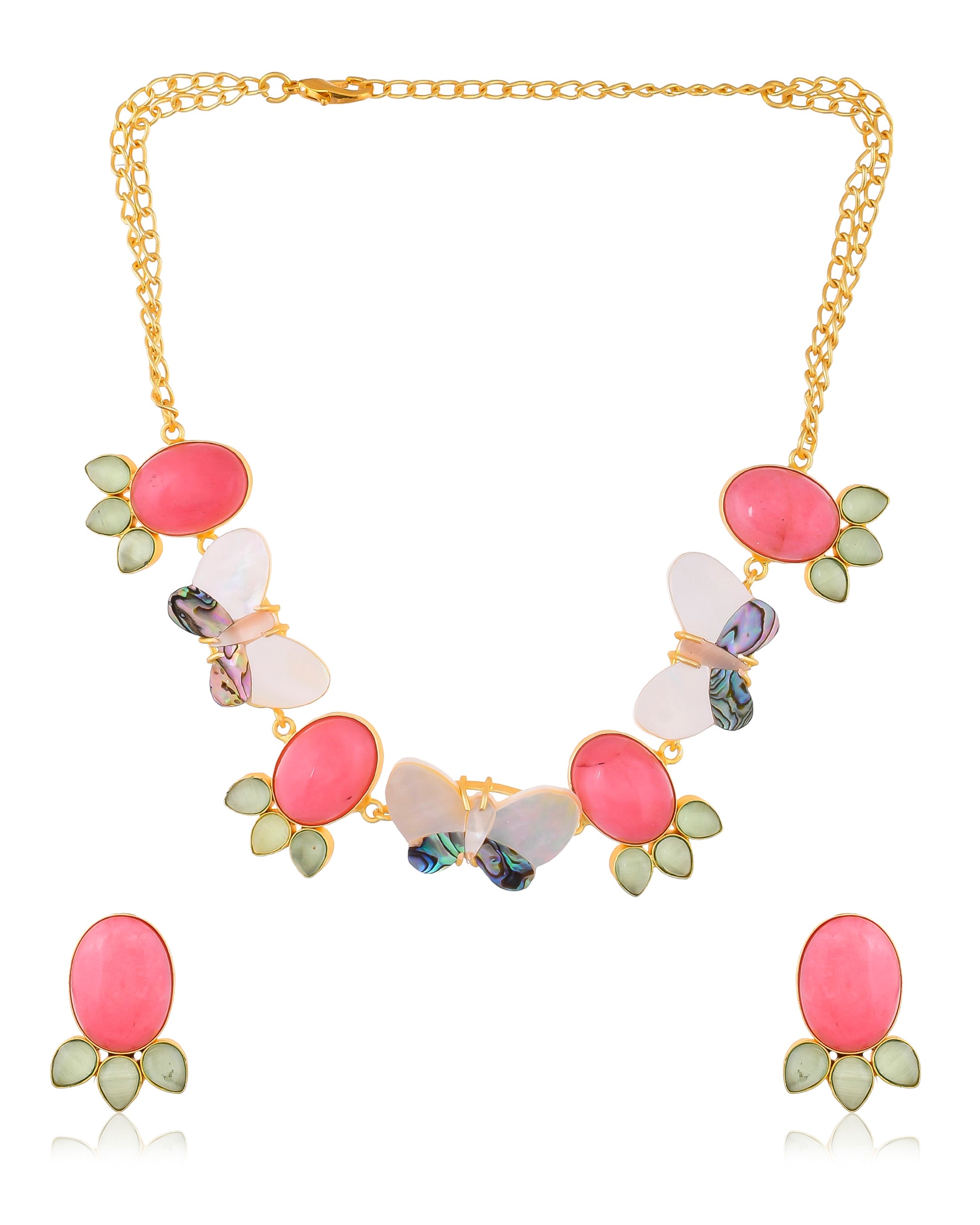 Glimmer Pink Mother of Pearls Necklace Set with Earrings