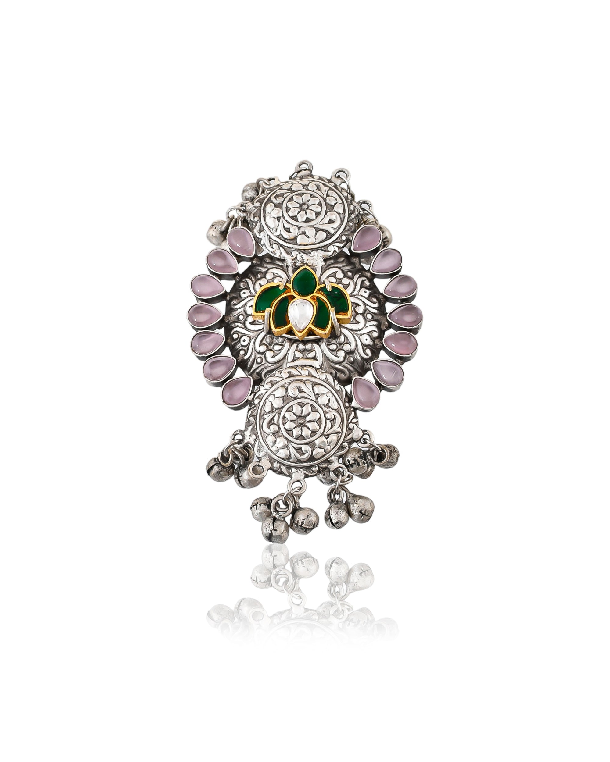 OXIDISED LOTUS KUNDAN RING