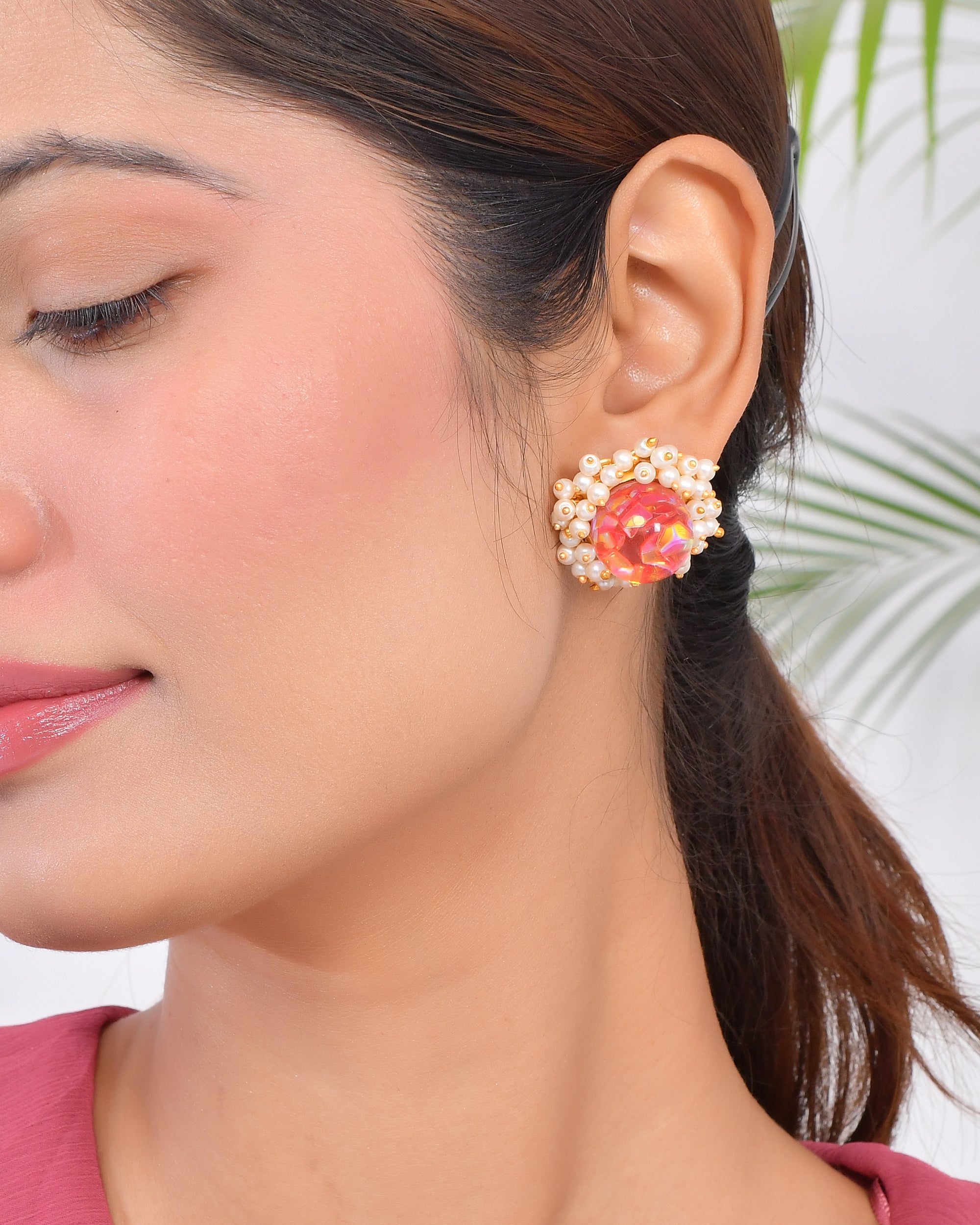 ORANGE ROCK CRYSTAL STUDS