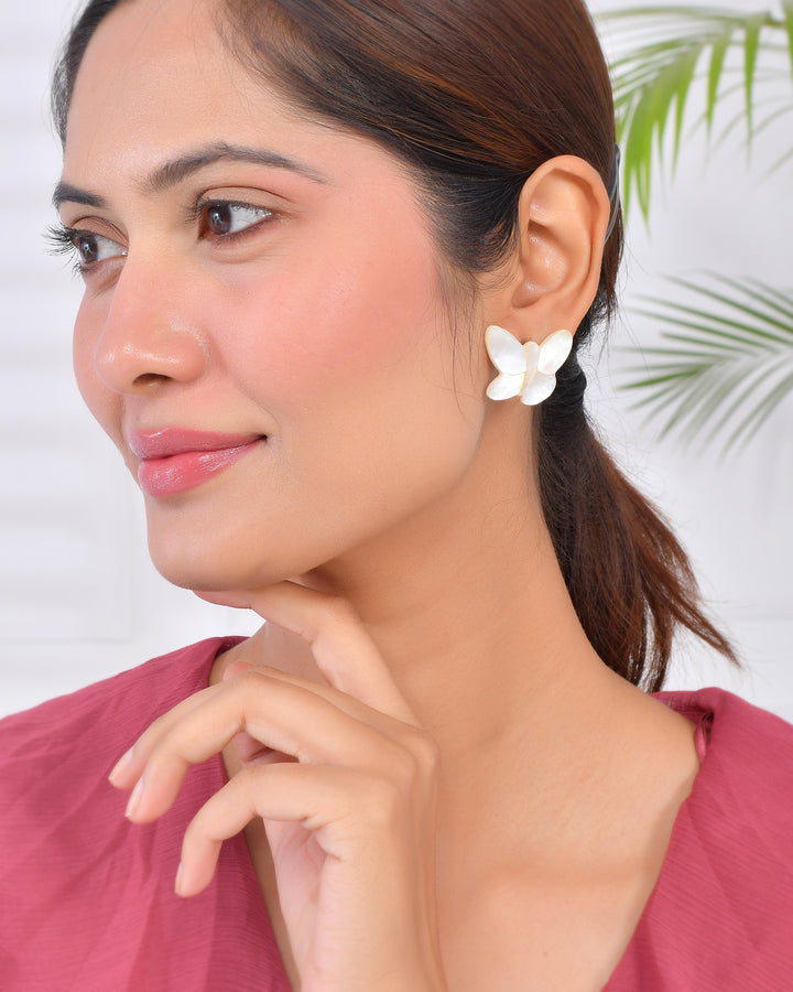 WHITE SHELL BUTTERFLY EARRINGS