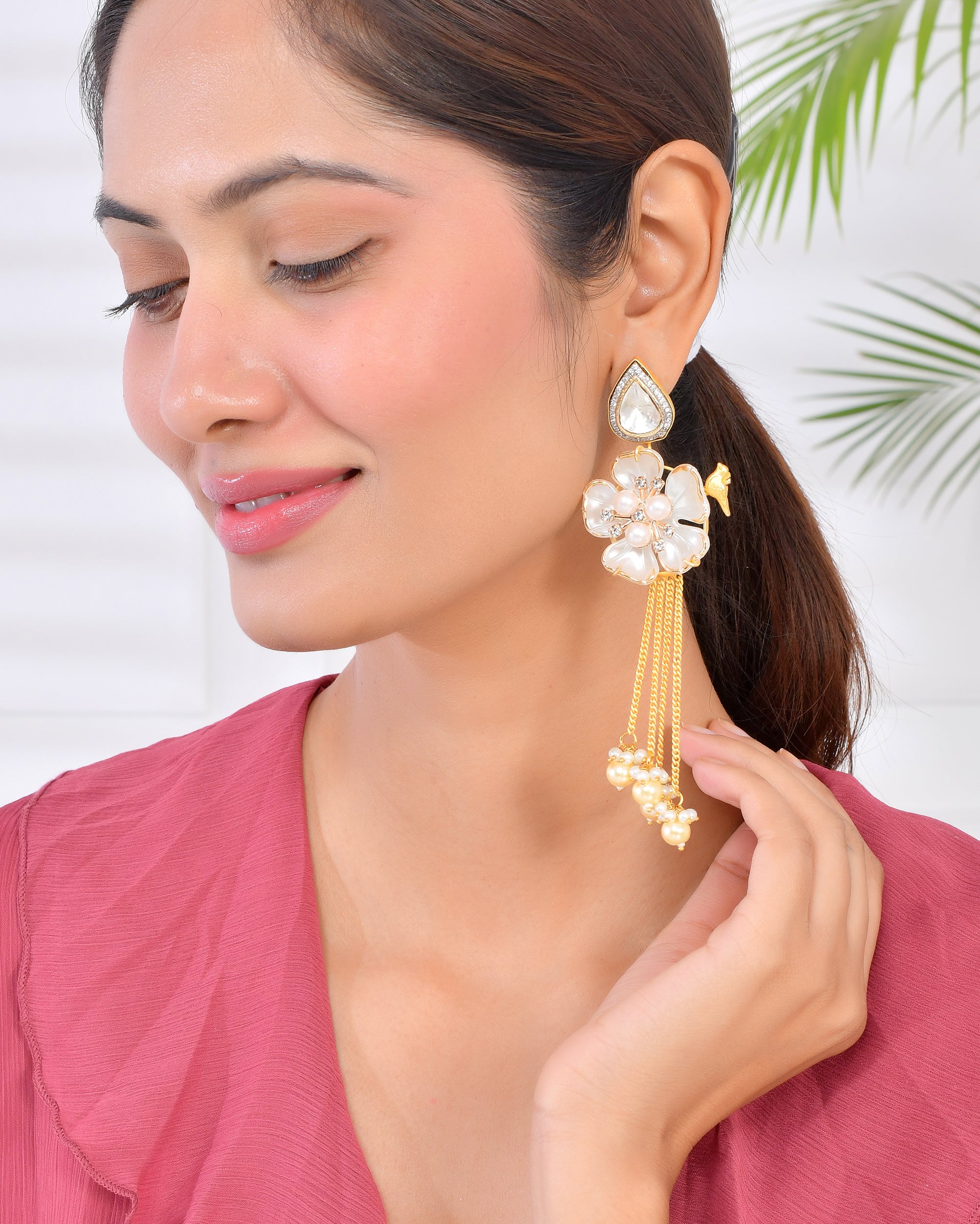 CHAIN FLOWER POLKI EARING