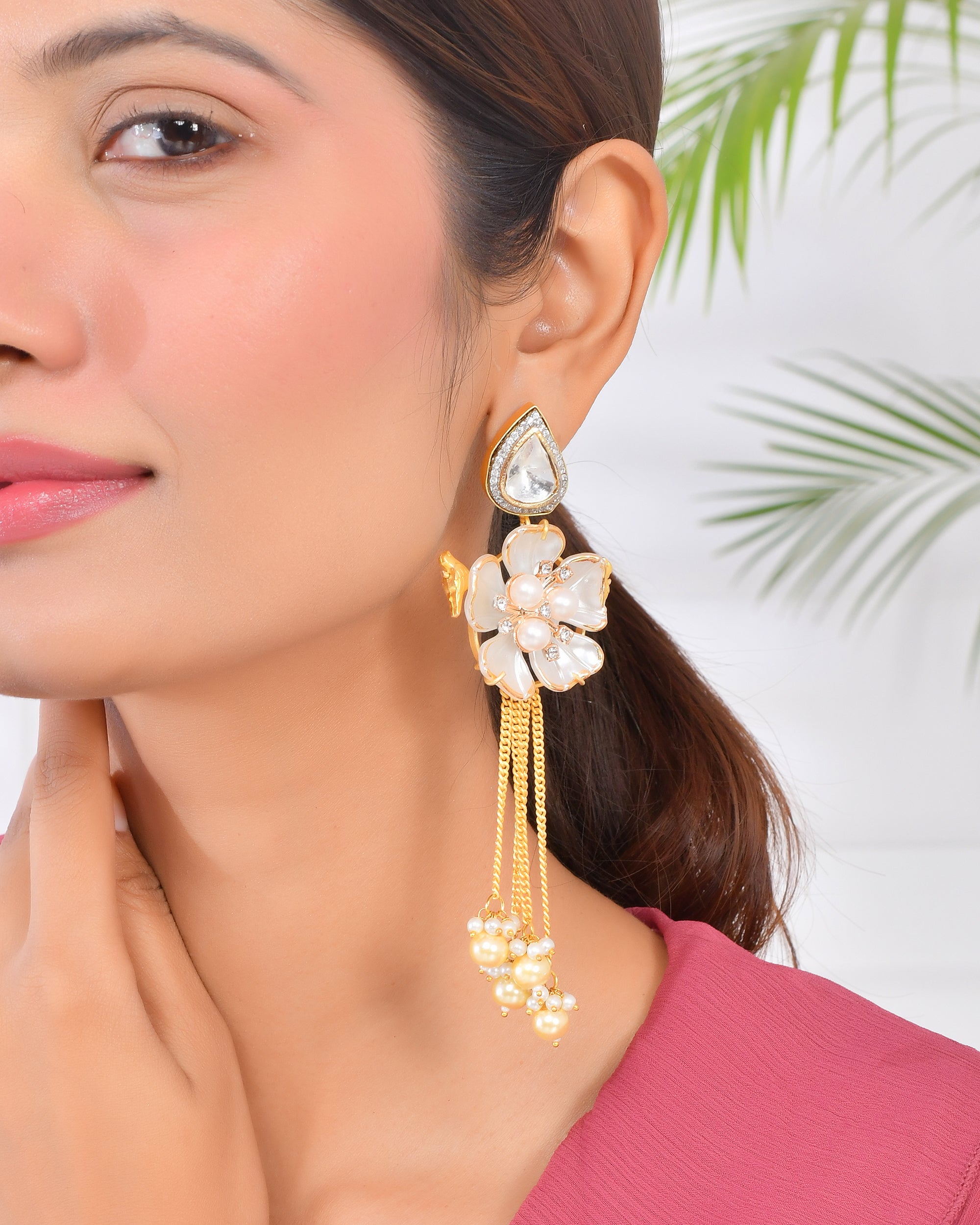 CHAIN FLOWER POLKI EARING