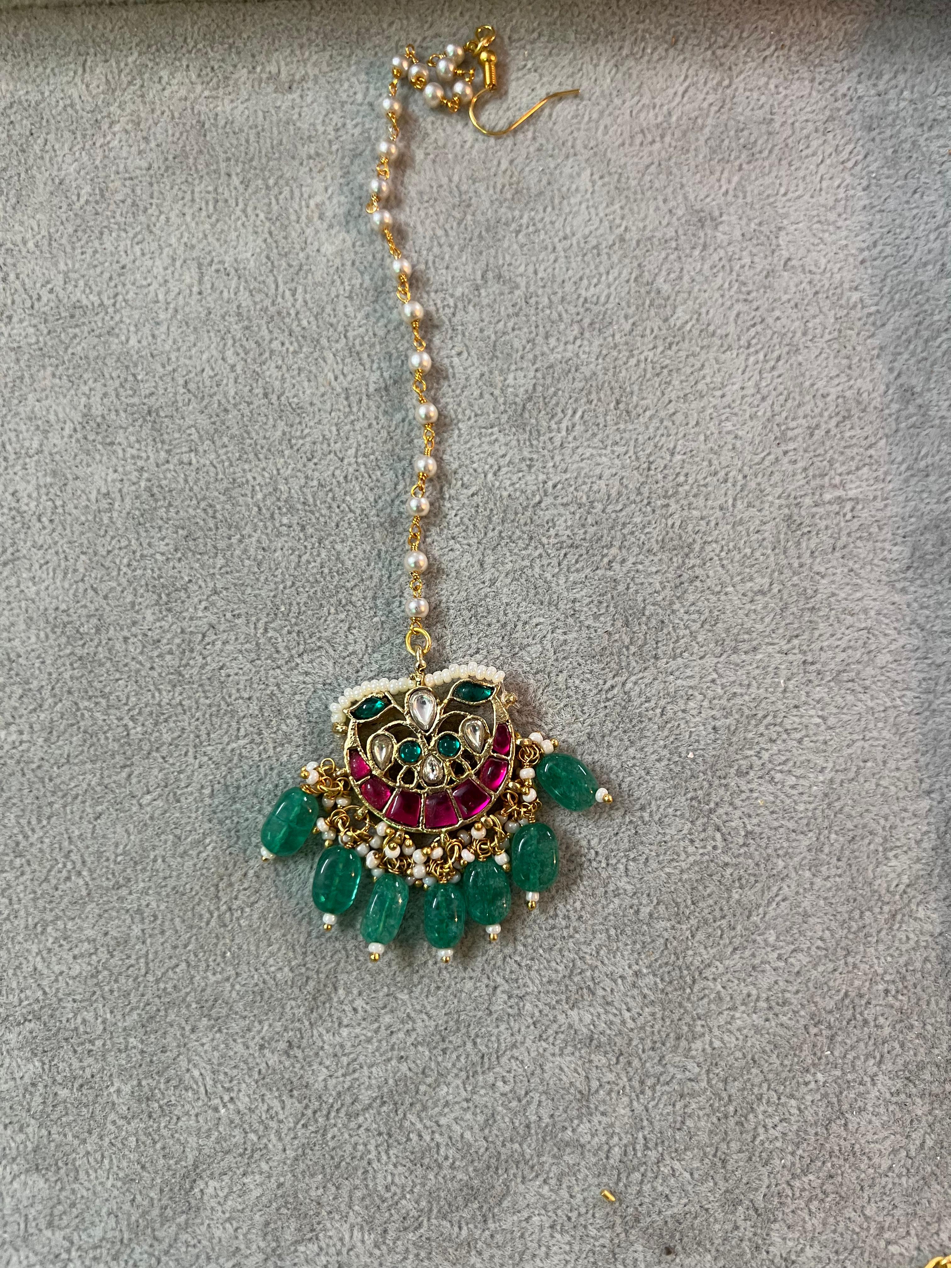 Patiala Kundan Polki Necklace Set with Maangtika