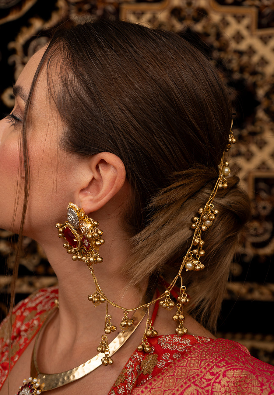 Gul Kashmiri jadau Earing with chain